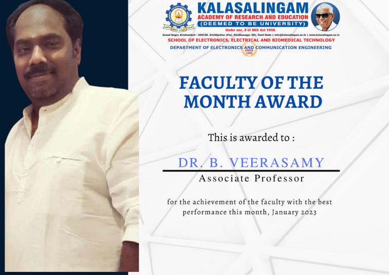 Faculty of the Month – January 2023 – Dr. B. Veerasamy