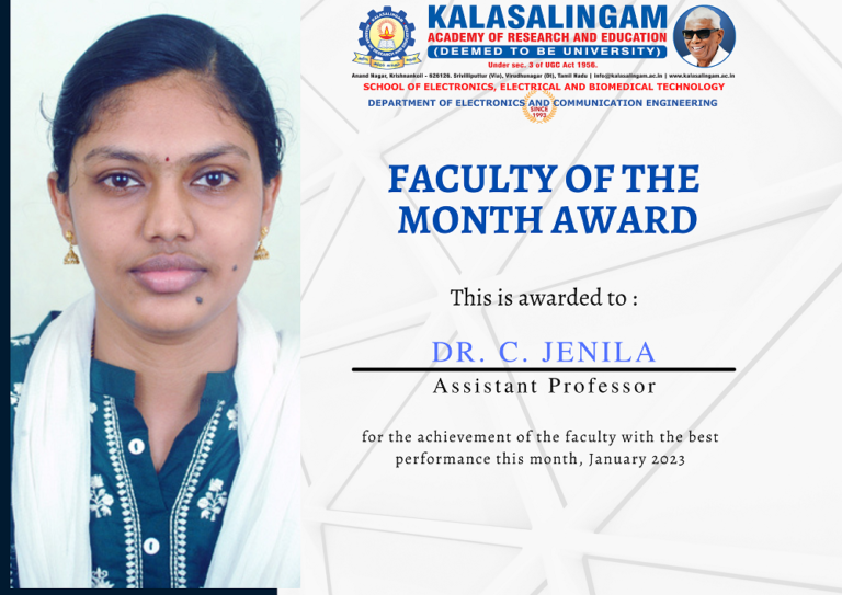 Faculty of the Month – January 2023 – Dr. C. Jenila