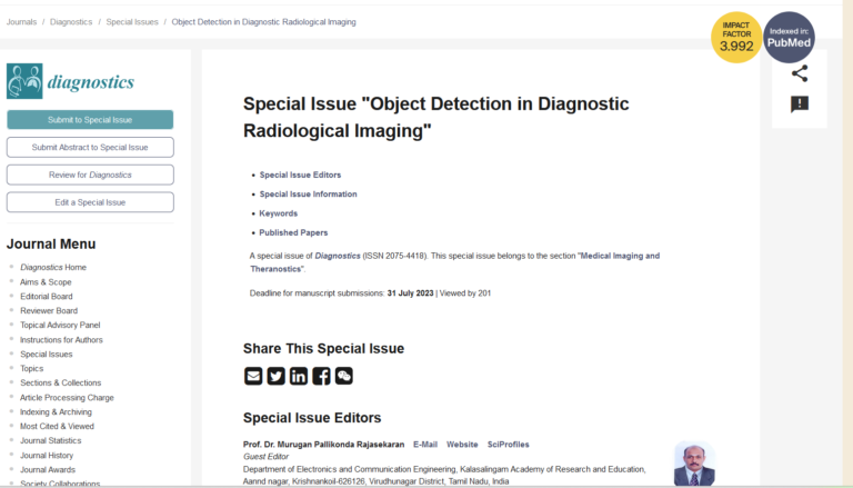 Special Issue Object Detection in Diagnostic Radiological Imaging
