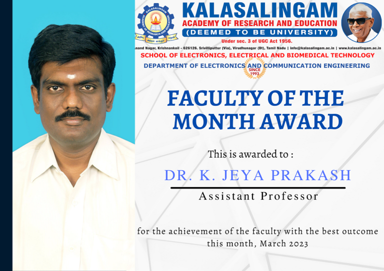 Faculty of the Month – March 2023 – Dr. K.Jeya prakash