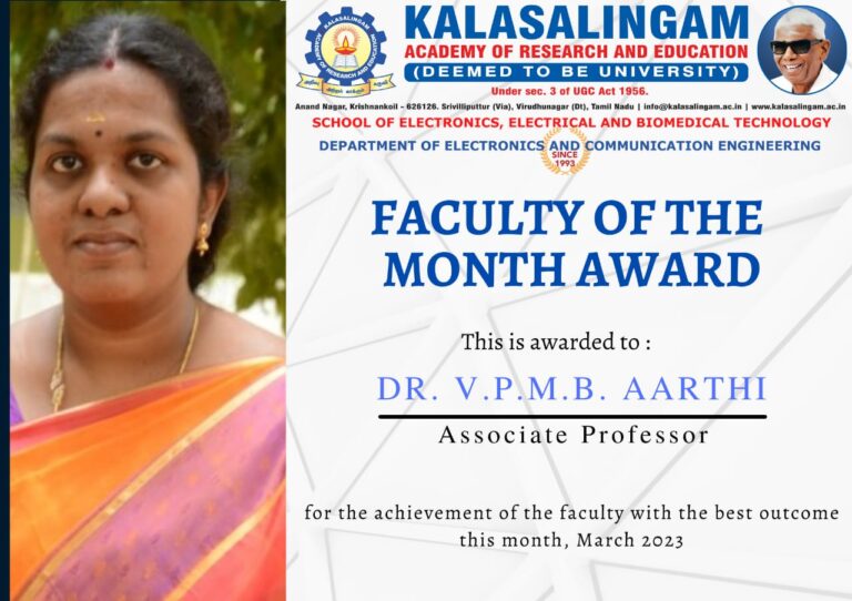 Faculty of the Month – March 2023 – Dr. V.P.M.B. Aathi