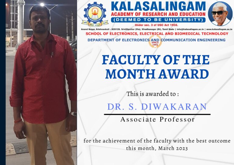 Faculty of the Month – March 2023 – Dr. S.Diwakaran