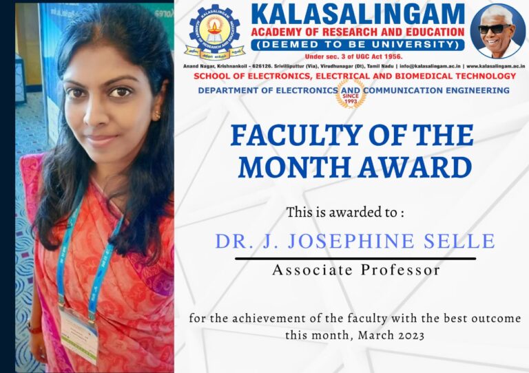 Faculty of the Month – March 2023 – Dr. J.Josephine