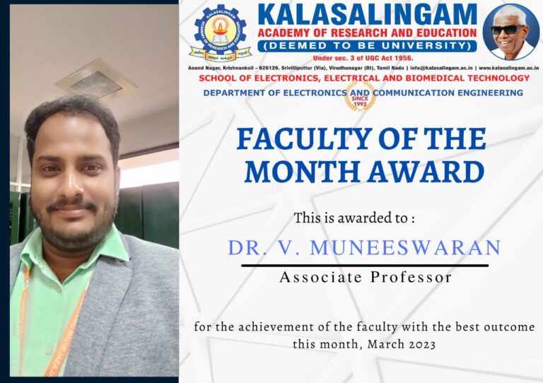 Faculty of the Month – March 2023 – Dr. V. Muneeswaran