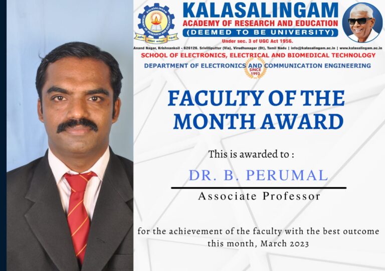 Faculty of the Month – March 2023 – Dr. B.Perumal