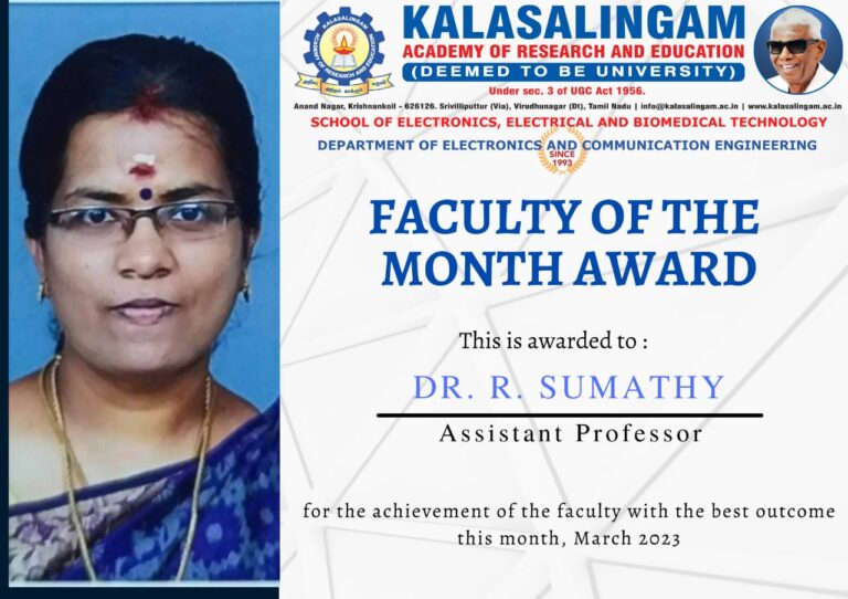 Faculty of the Month – March 2023 – Dr. R. Sumathy