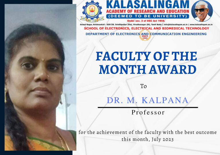 Faculty of the Month – July 2023 – Dr. M. Kalpana