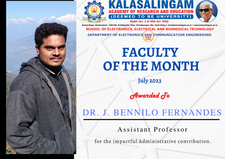 Faculty of the Month – July 2023 – Dr. J. Bennilo Fernandes