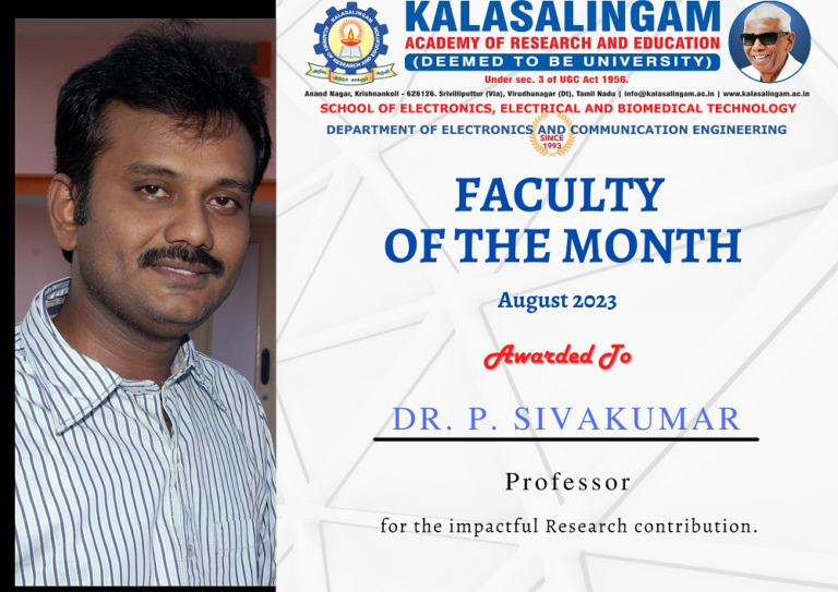 Faculty of the Month – August 2023 – Dr. P. Sivakumar