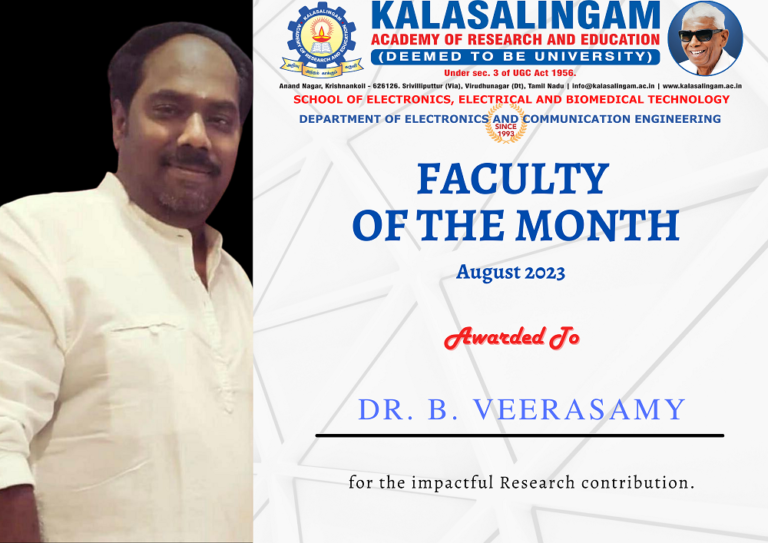 Faculty of the Month – August 2023 – Dr. Veerasamy B.