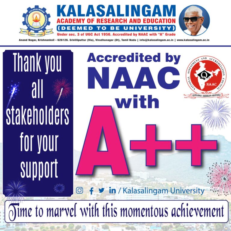 Kalasalingam gets NAAC A++ Accreditation